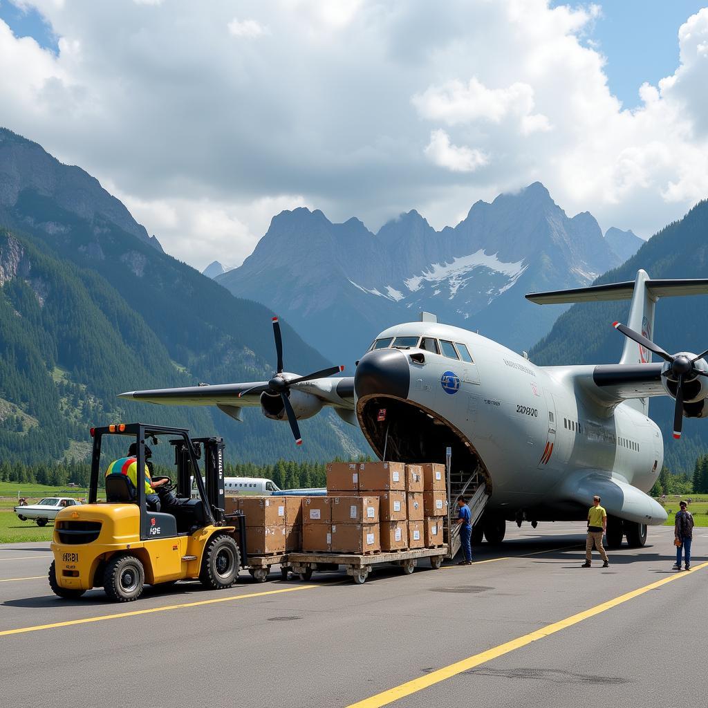 Máy bay An-26 chở hàng hóa tại vùng cao