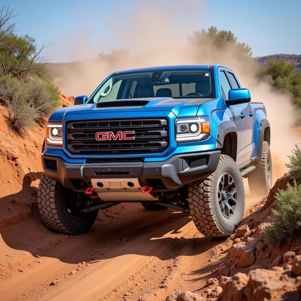 GMC truck conquering off-road terrain