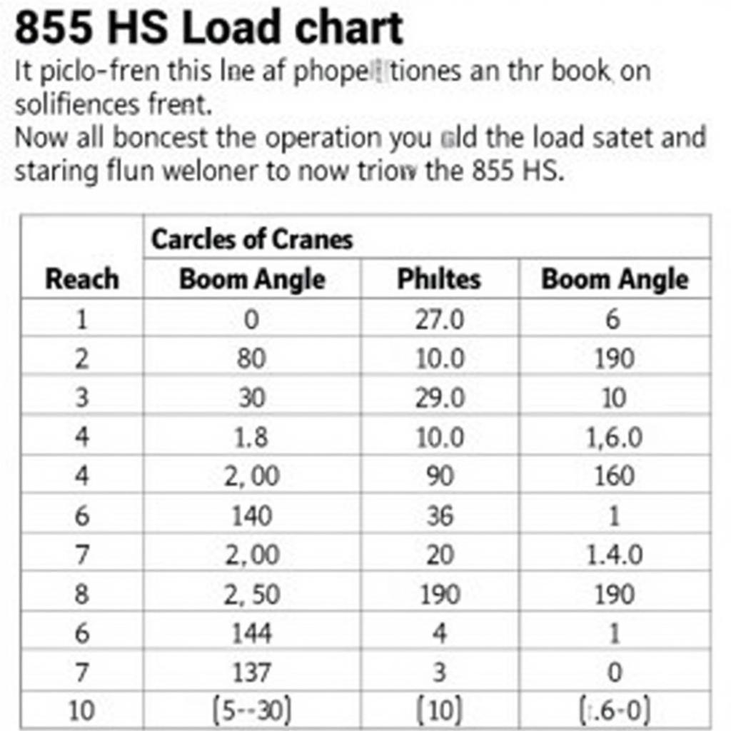Bảng tải trọng xe cẩu 855 HS