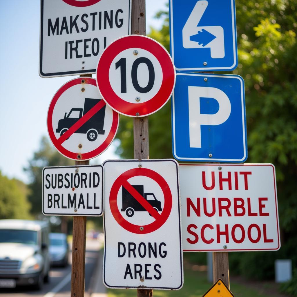 Traffic signs at the truck station