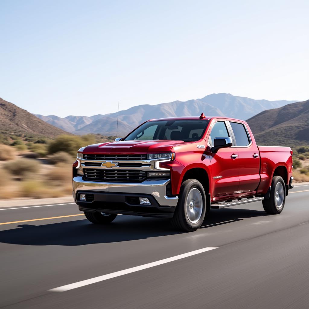 Chevrolet Silverado đỏ đường trường