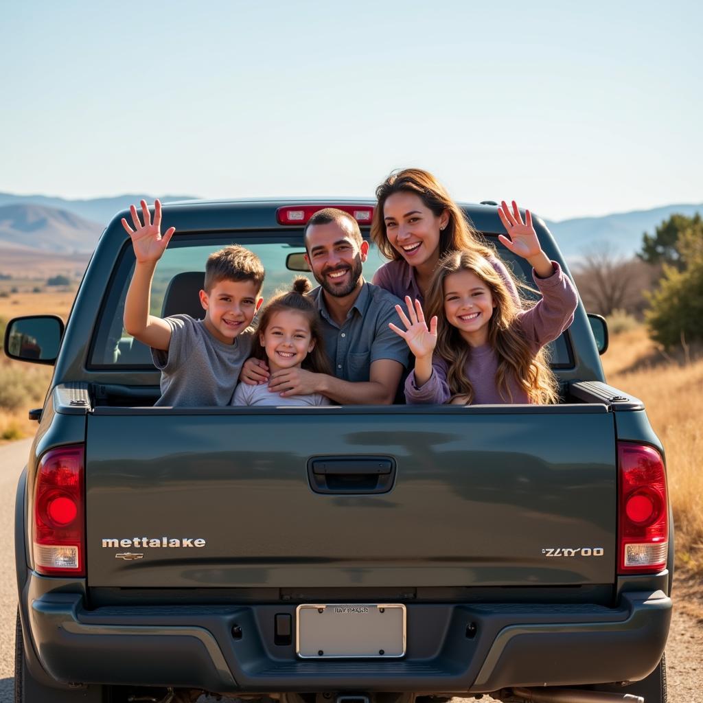 Family traveling with a 7-seater pickup truck