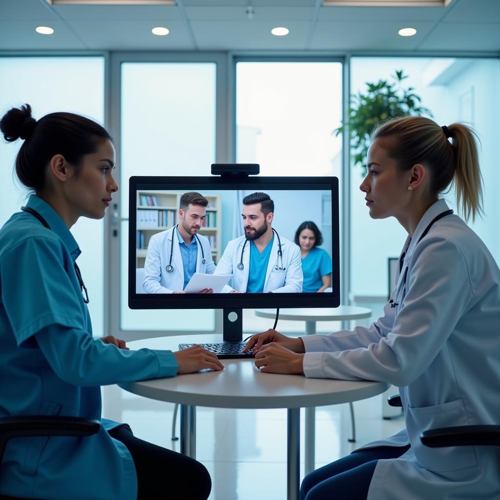 Modern hospital with telemedicine technology