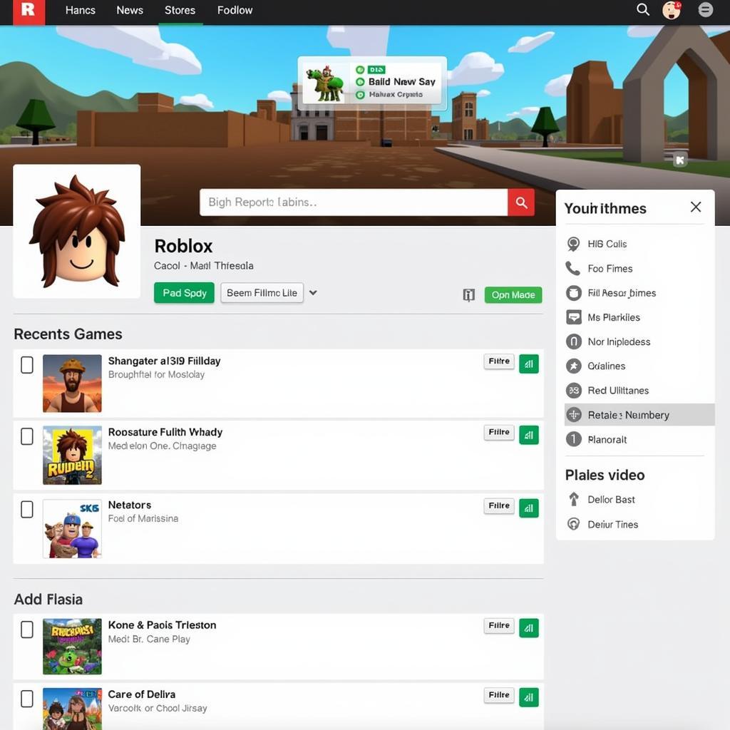 Giao diện chính của Roblox Player