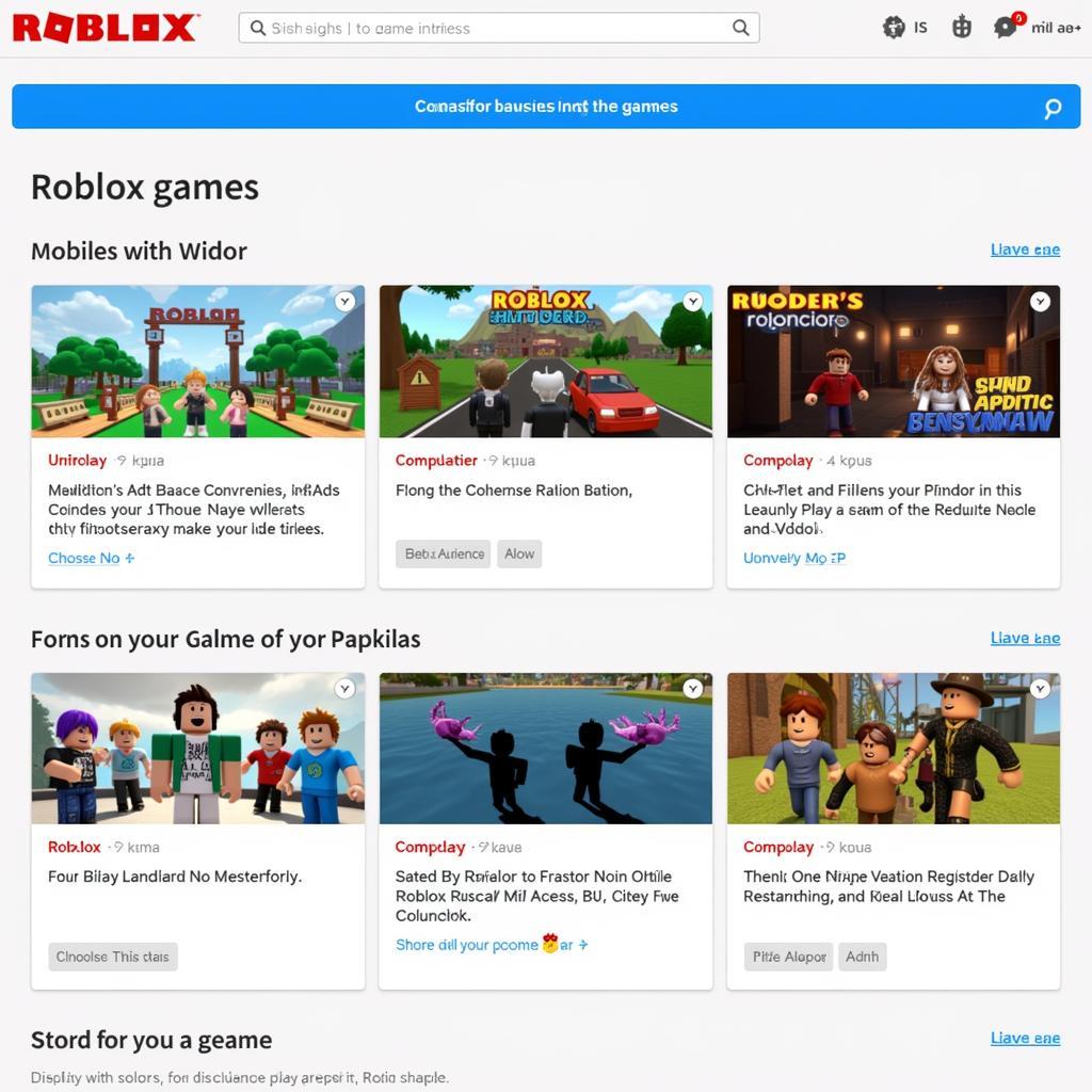 Giao diện chọn game Roblox