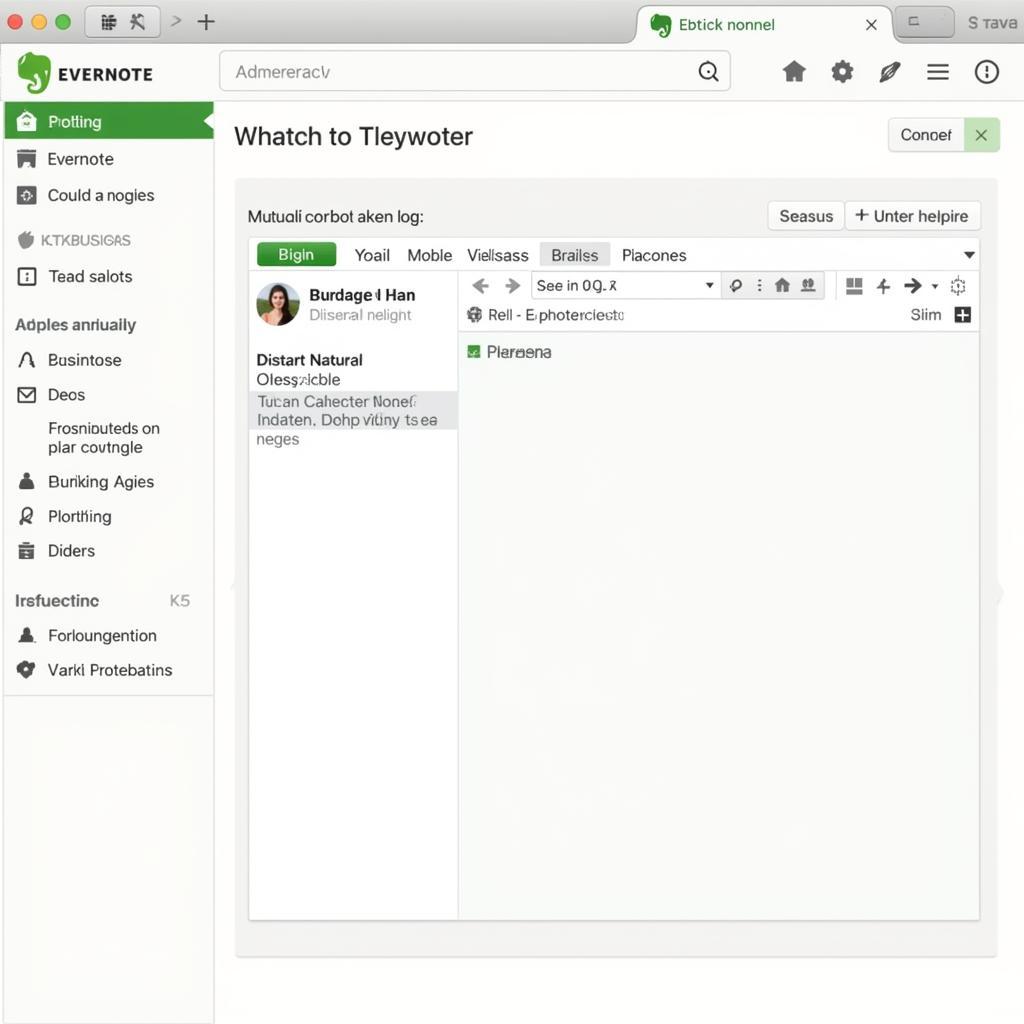 Giao diện phần mềm ghi chú Evernote