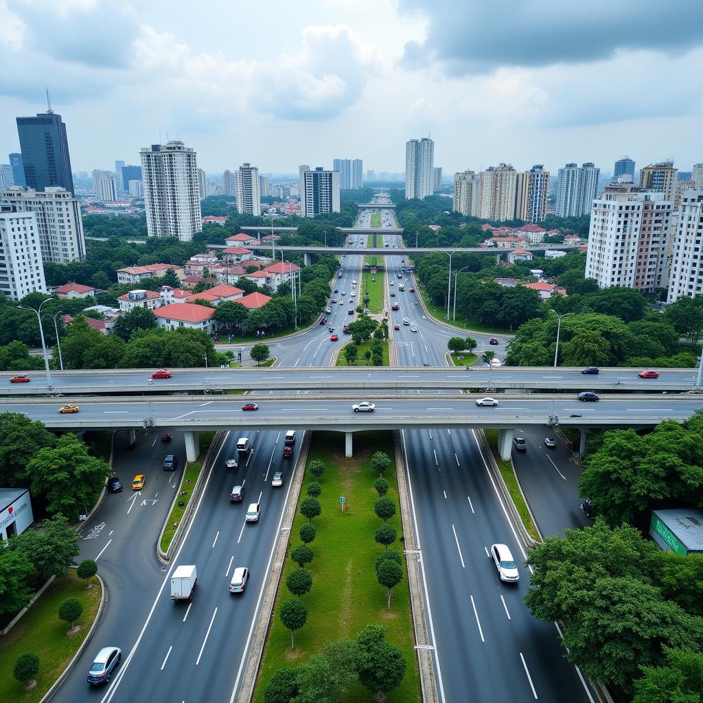 Hình ảnh minh họa về phát triển hạ tầng giao thông ở Hà Nội