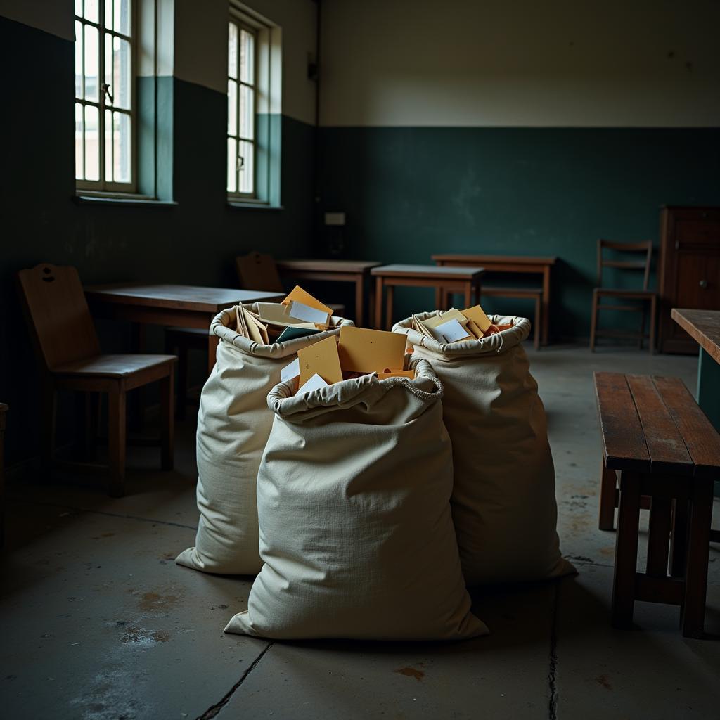 Two sacks filled with letters in a prison