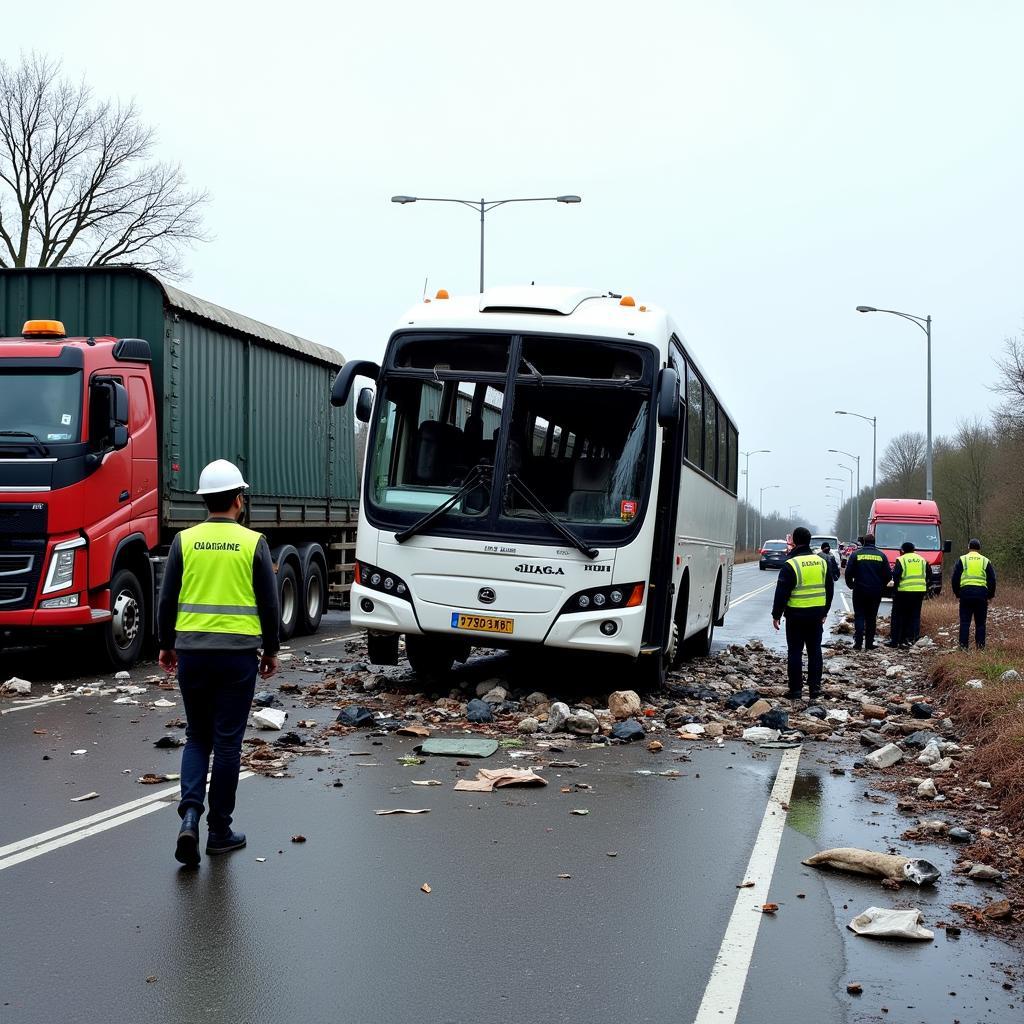 Aftermath of the bus and truck collision