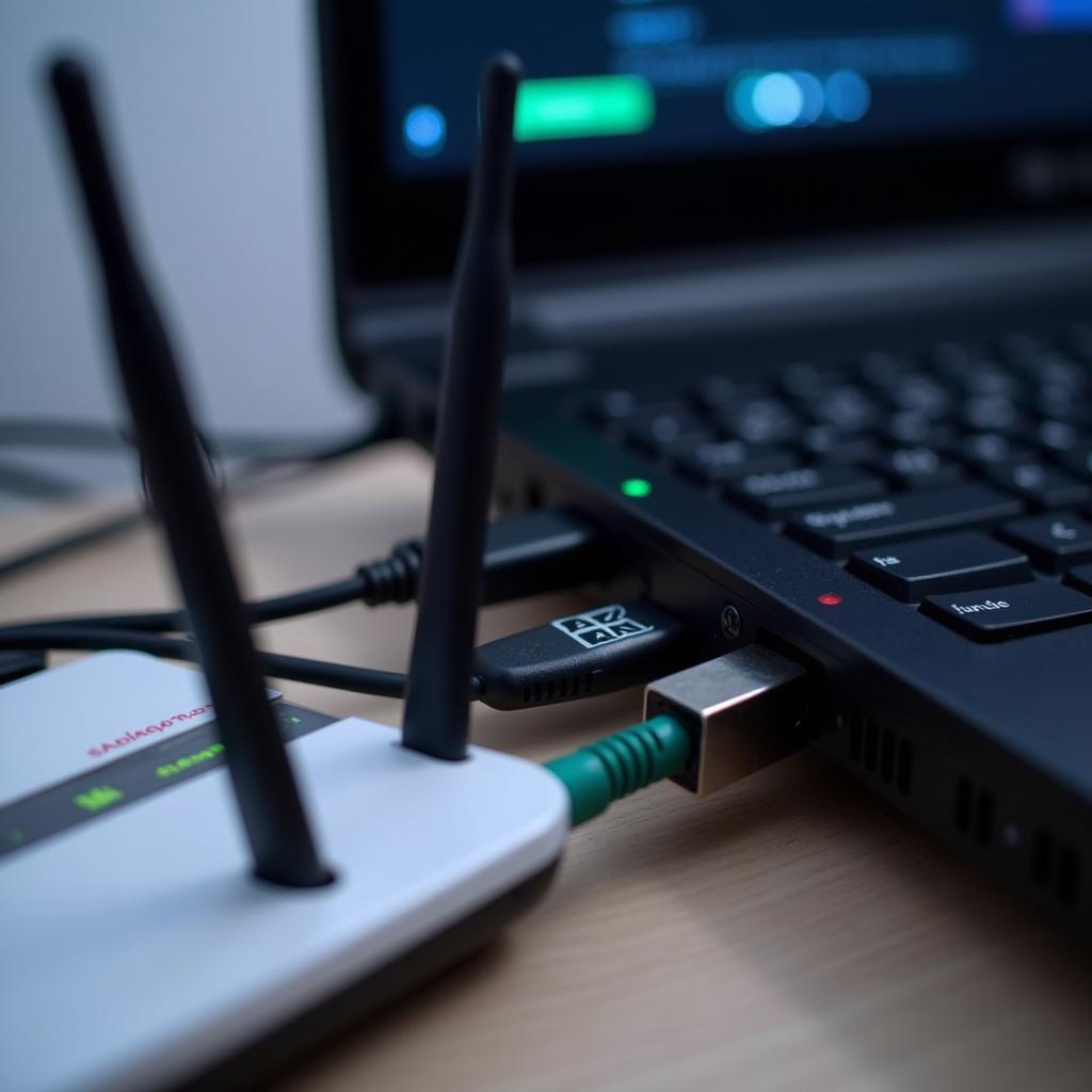 Cáp mạng Ethernet và router wifi