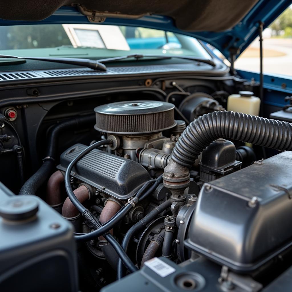 Inspecting the truck engine