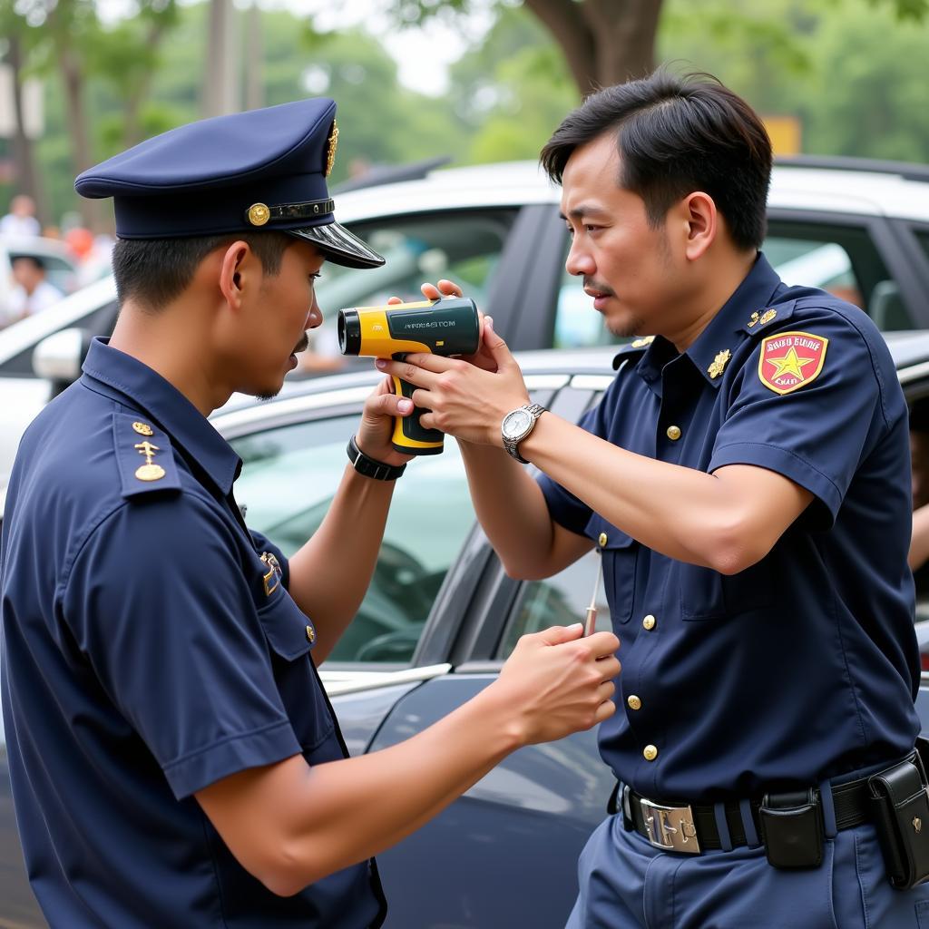 Cảnh sát giao thông kiểm tra nồng độ cồn