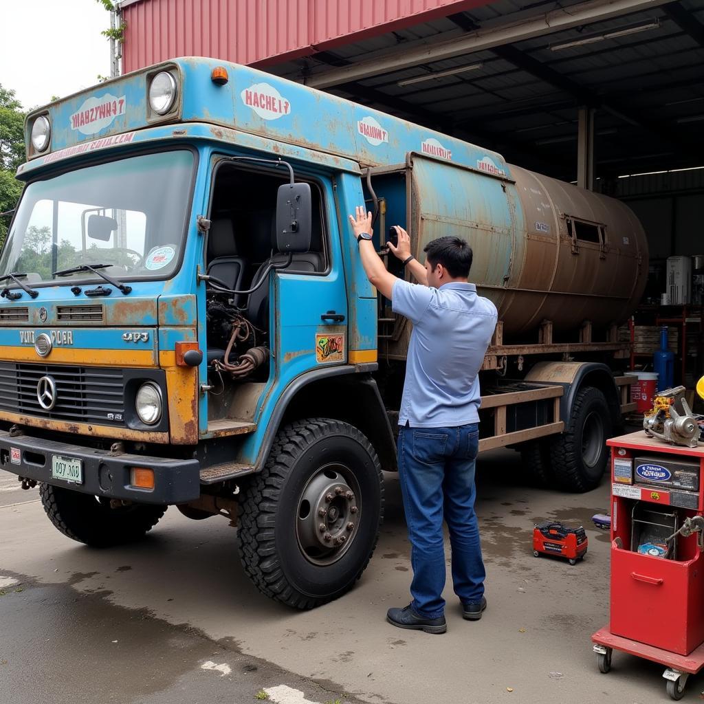 Kiểm tra xe tải cũ tại Hà Nội