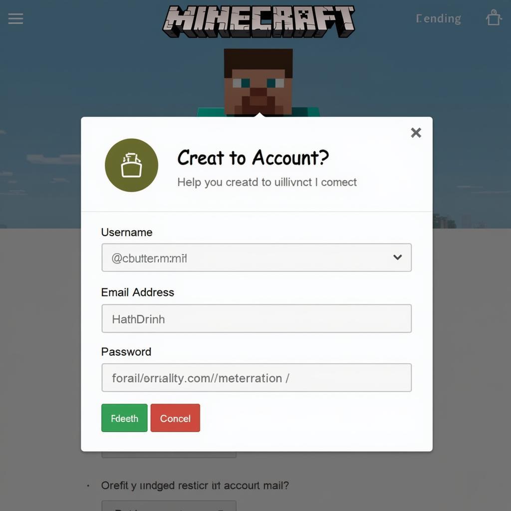 Giao diện đăng ký tài khoản Minecraft