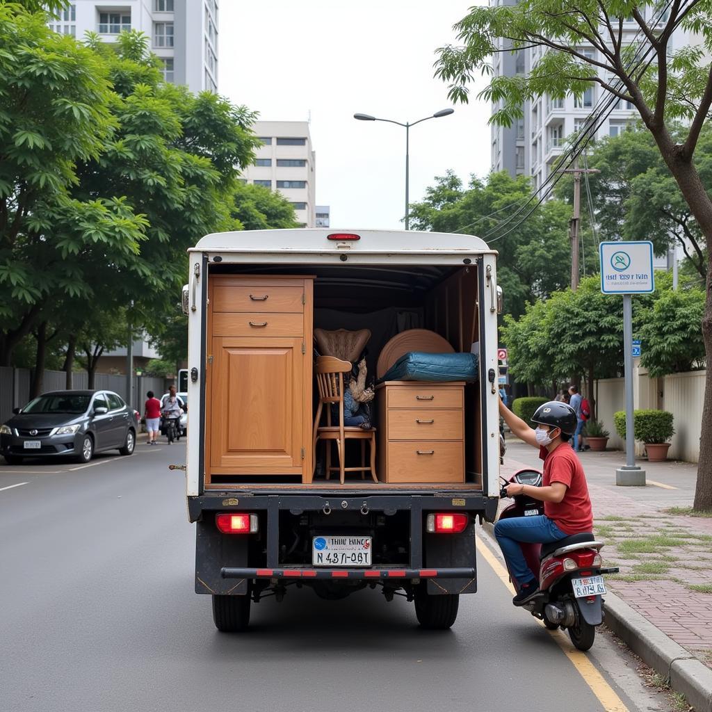 Hình ảnh xe taxi tải trọn gói tại Hải Phòng đang vận chuyển đồ đạc