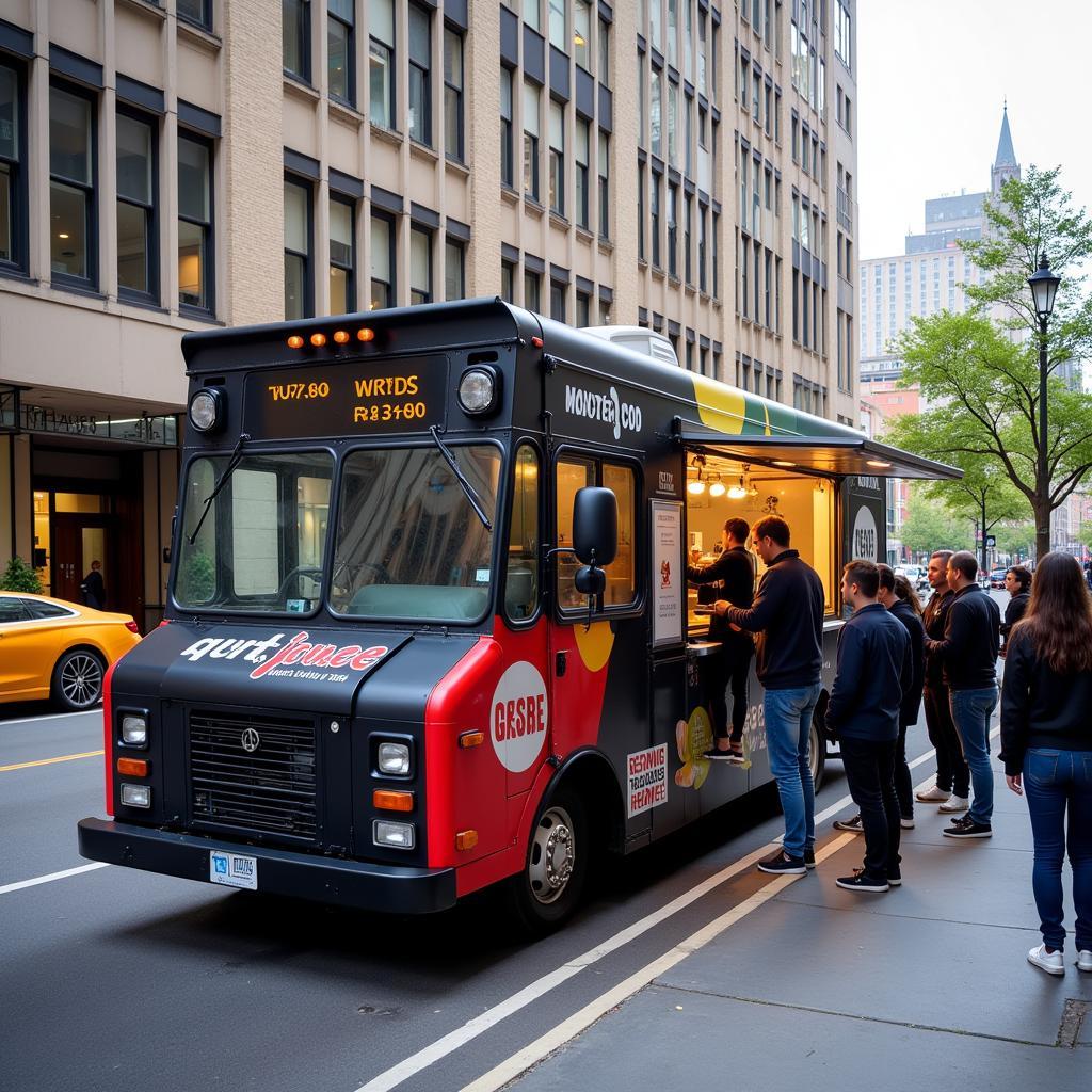 Modern food truck serving customers