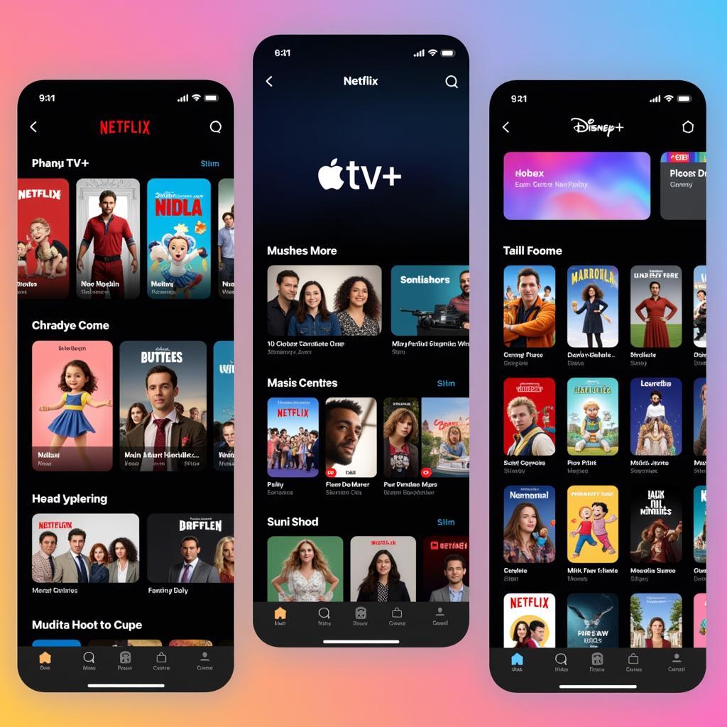 Giao diện Netflix, Apple TV+ và Disney+ trên iOS