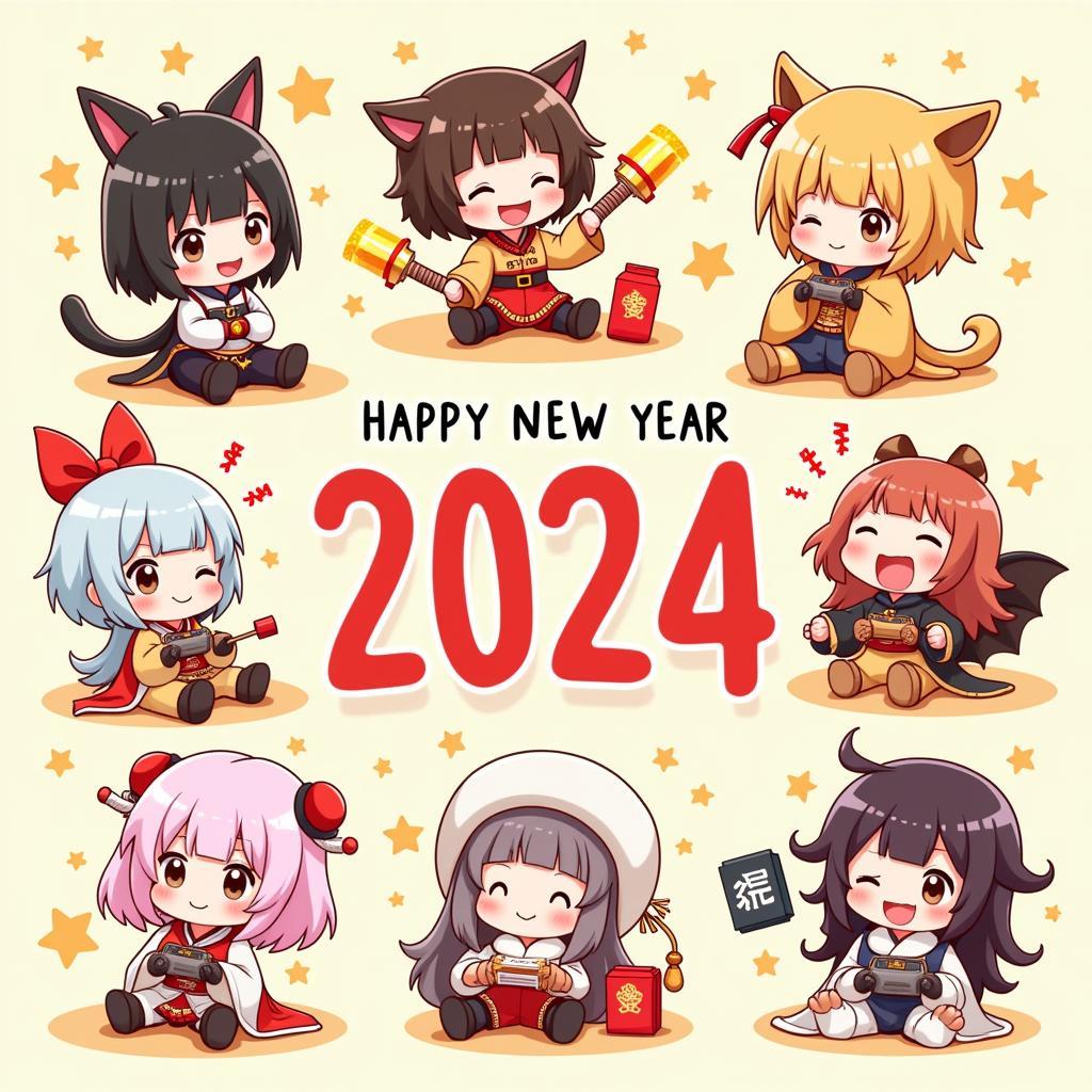 Hình nền chibi năm mới 2024 dễ thương