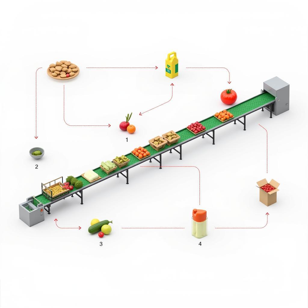 Quy trình sản xuất rau quả được tối ưu hóa với băng tải lựa chọn.