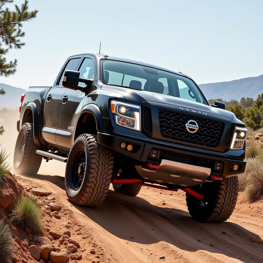 Hình ảnh xe bán tải Nissan mạnh mẽ trên đường offroad