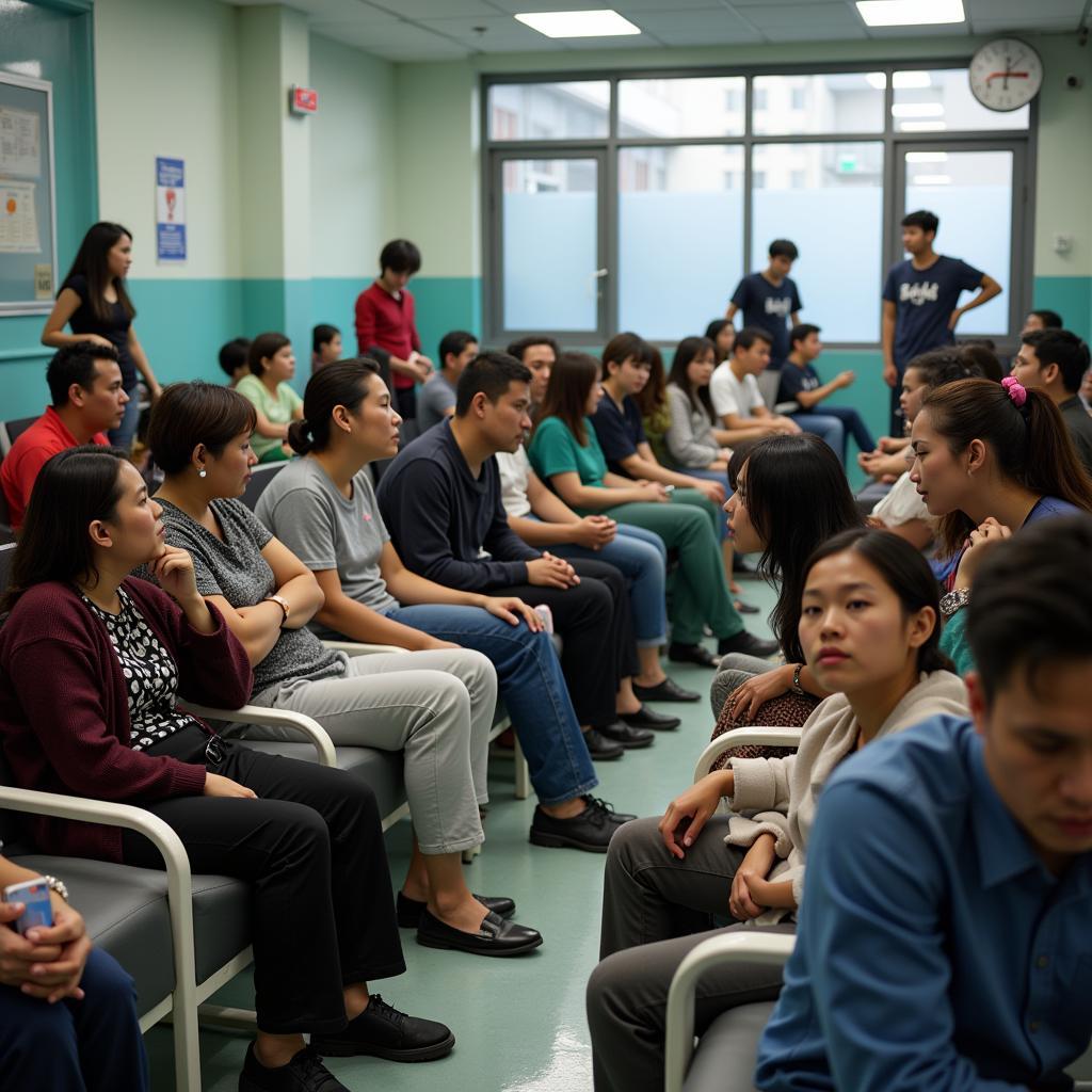 Patients waiting at Hung Vuong Hospital due to overcrowding