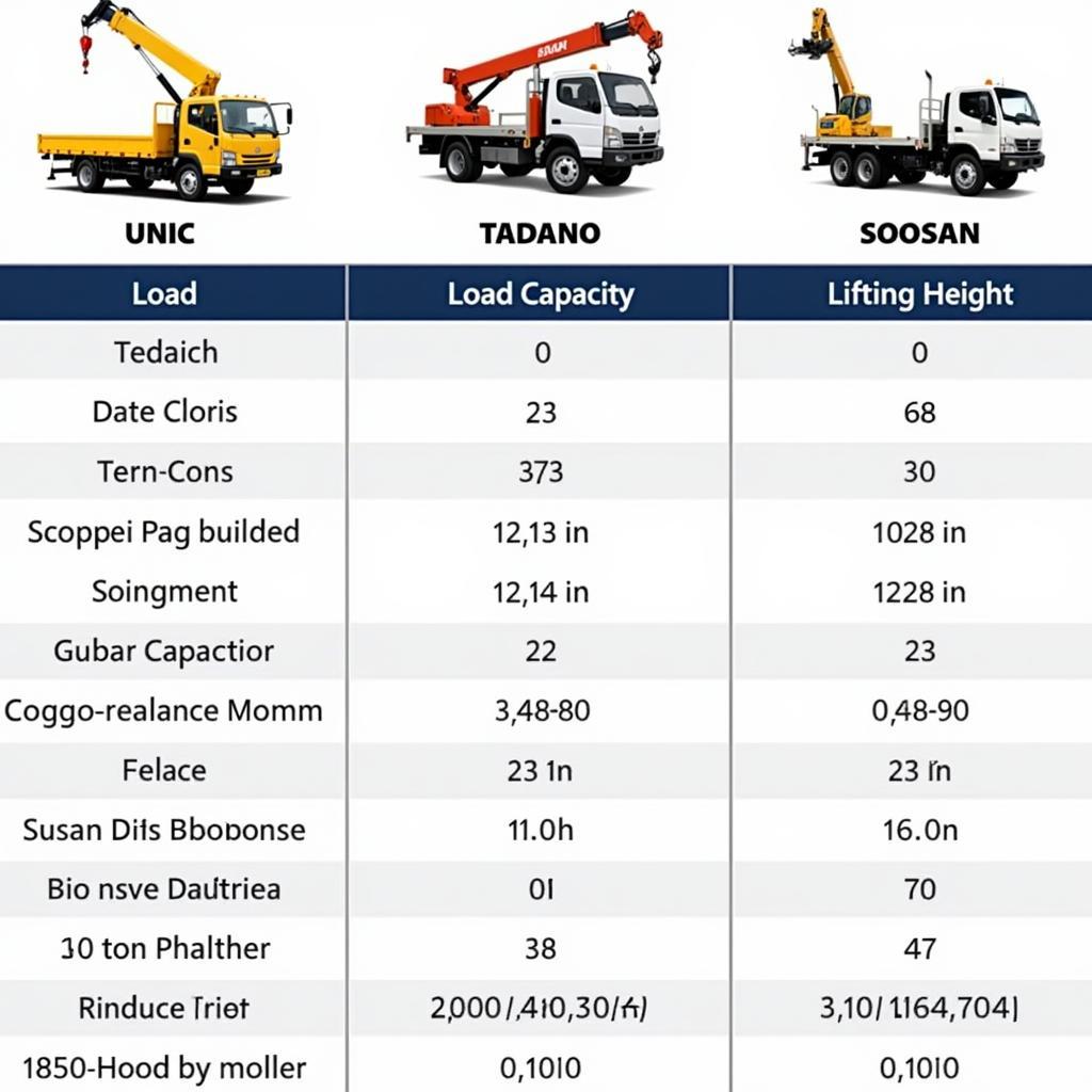 So sánh các loại xe tải cần cẩu 10 tấn khác nhau về thương hiệu, tải trọng, chiều cao nâng.