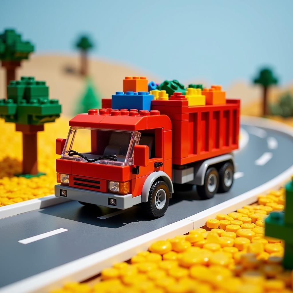 Lego xe tải màu đỏ chở hàng