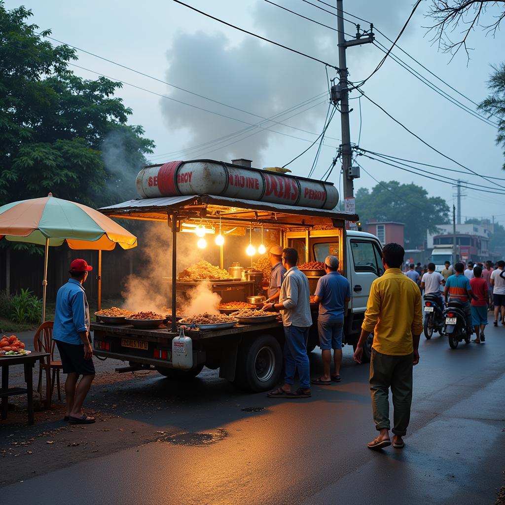 Quán cơm xe tải ven đường